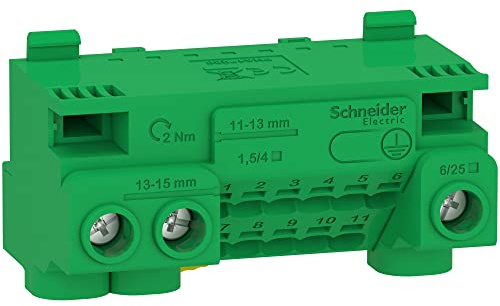 Schneider Electric - Resi9 - bornier terre 63A + cavalier - auto 11x1,5² à 4² - vis 3x6² à 25² - LGYT1E14