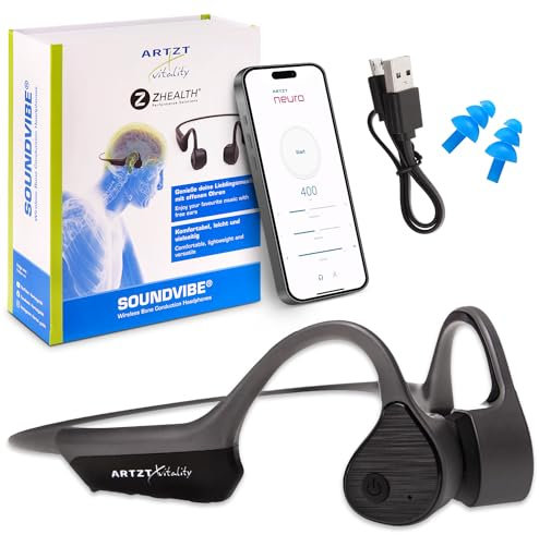 ARTZT neuro Knochenschall Kopfhörer Kabellos mit Mikrofon Open Ear Headset - SoundVibe - Schutz vor Wasser und Staub - Sportkopfhörer für Sport Freizeit Neuroathletik 13 x 11 x 4,5 cm, Grau
