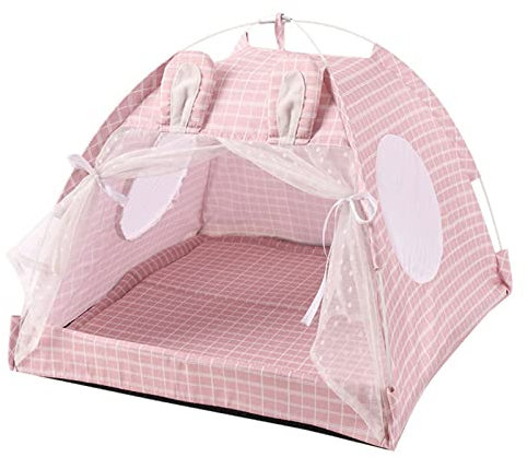 XNSHUN Tipi Zelt Für Haustiere, Katzenzelt Hundezelt Indoor, Haustier Zelt Mit Schlafkissen Hundebett Katzenbett, Hundehütte Hundehaus, Haustiertipi Für Kleine Hunde & Katzen (L,Rosa)