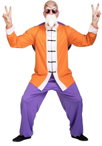 Funidelia Costume Ufficiale di Maestro Roshi - Dragon Ball per uomo, Pantaloni, giacca, zaino, baffi con barba, occhiali e calvizie - Tenuta per adulti per feste, Carnevale e Halloween - Taglia L