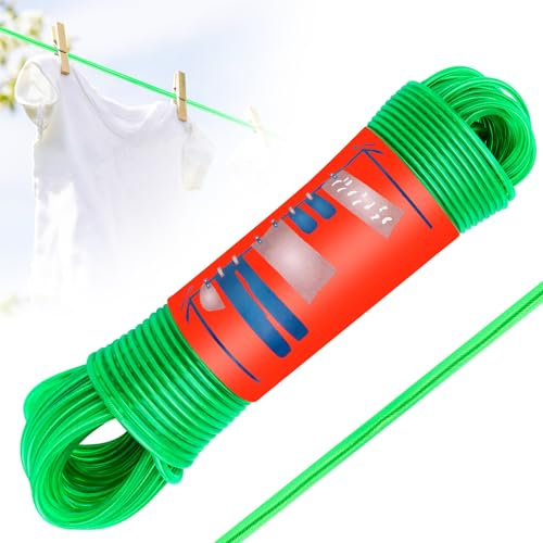 Wäscheleine, Wäscheleine 30 Meter mit Stahlkern Outdoor, Wäscheleine Extra Stark, Flexible Wäscheseil, Robustes Wäscheseil aus Polyesterkern und Kunststoffummantelung für Draußen Garden Camping