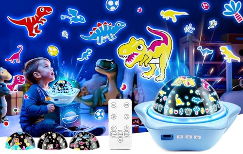 PIKOY Astronaut Light projector for Boys Gifts, Colorful 6 Films Star Projector for Kids Toys, Remote Rotation Baby Sensory Toys for Babies,Rechargeable Lamp,Dinosaur Night Light Kids Lamp for Bedroom
