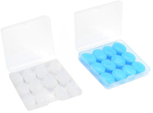 PGKDYC 24-Pack Silicone Ear Plugs for Sleeping & Swimming – Reusable Moldable Noise Cancelling Earplugs with Case, Waterproof Gel Ear Plugs for Concert, Swimming, Snoring, Airplane (White, Blue)