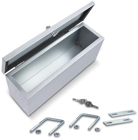 ENVA Deichselbox für Anhänger 50x15x20cm inkl. Befestigungsmaterial robuste Anhängerbox für zusätzlichen Stauraum Anhängerkiste für Werkzeuge und Ausrüstung Deichselkasten aus verzinkten Stahlblech