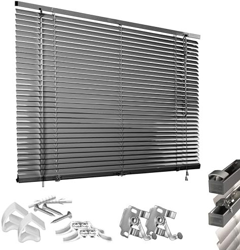 HUGG Klemmfix-Jalousien Fenster ohne Bohren, mit Klemmclips, Wand- und Deckenmontage, 120 x 130 cm, Anthrazit
