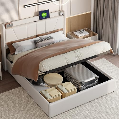 BPKADHY Cama Matrimonio 140x200, Cama Tapizada para Adultos Cama HidráUlica Cama Almacenaje Camas Acolchadas Doble Camas Juvenil con Cabecero und Somier,Lino,sin colchón