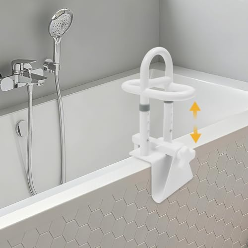 Asidero para bañera para personas mayores, mango de bañera sin taladrar, mango triple, barra de seguridad de hasta 136 kg, color blanco