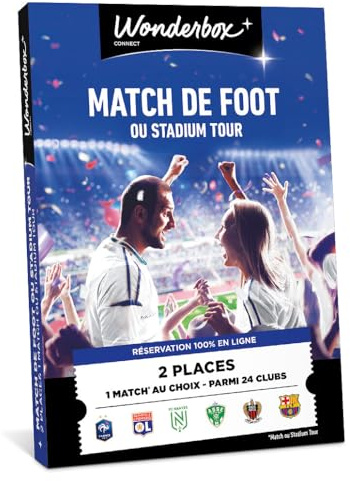 Wonderbox Connect - Coffret Cadeau - 100% Foot - 2 places pour 1 match au choix - Parmi 24 clubs de Football - Validité 27 mois