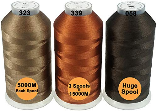 New brothread Set of 3 Different Brown Colors Polyester Machine Embroidery Thread Huge Spool 5000M for All Embroidery Machines