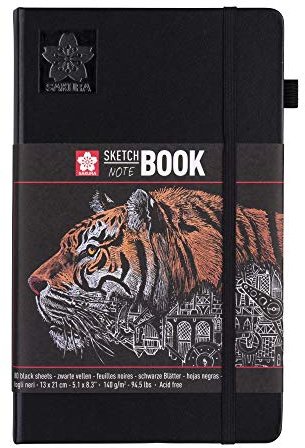 Sakura 94141003 skissbok, 80 ark, papper, svarta sidor, 13 x 21 cm, bit