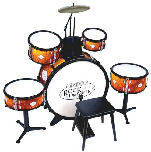 Bontempi BeatFusion Pro: Batería Premium con Bombo Potente y Set Completo de Percusión, Naranja, 700x400x800 mm