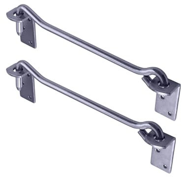 ALPENSTAHL 2x Sturmhaken massiv - Metall Fenster-Haken 280 mm mit Ösen-Platte für schwere Türen - Verriegelung Haken Stahl galvanisch verzinkt - Tor-Befestigung für Scheunen & Kabinen