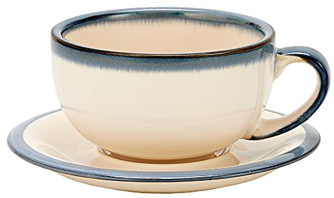 Coffeezone Vintage Design 12 oz Ceramic Latte Art Cappuccino Barista Cup with Saucer (Beige)