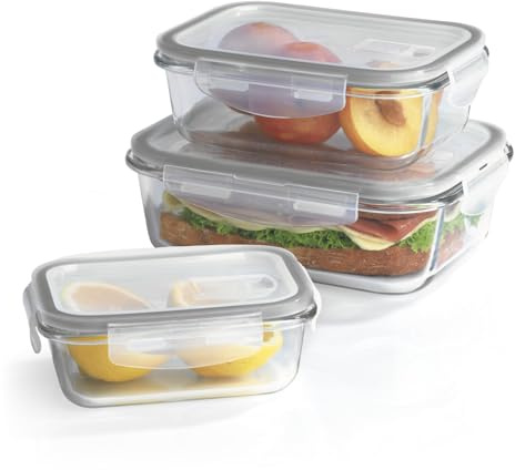 GOURMETmaxx Barattoli di vetro per la conservazione degli alimenti Klick-it Set di 3 | Perfetti per lavastoviglie, microonde, forno e congelatore | Ermetici e a prova di perdite