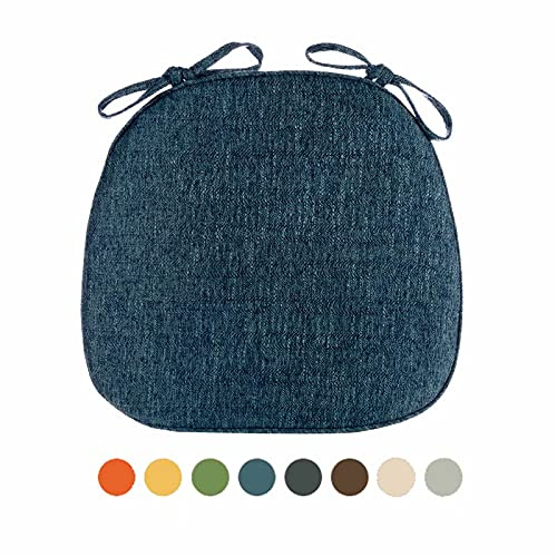 Yadlan Chair Pads for Dining Chairs Set of 4 with Ties, Seat Cushions for Kitchen Chairs Farmhouse, Dining Room Chair Cushions Non Slip, Thick Washable Chair Cushion Pads Blue