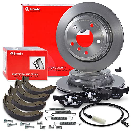 BREMBO Set freni Coated Disc Line asse posteriore incl. dischi freno posteriori Ø 300mm ventilati e pastiglie freno posteriori+ganasce freno a mano Compatibile con BMW Serie 1, Serie 3