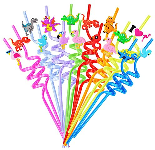 LYLIDIA Strohhalme Plastik Kinder 16 Stück Strohhalme Strohhalm Wiederverwendbare Plastikstrohhalme Meerjungfrau Trinkhalme für Cocktail, Kindergeburtstagsparty, Weihnachten (Tier)