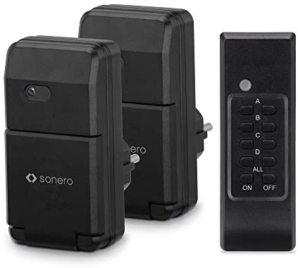 sonero set di prese radiocomandate: 2x prese radiocomandate e 1x radiocomando, 1100 watt, portata max 30 m, all'aperto, nero