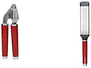 KitchenAid Garlic Press, Stainless Steel Crusher Dishwasher Safe Gadget – Empire Red + KitchenAid Etched Cheese Grater, Stainless Steel Two-Way Paddle Fine Grater – Empire Red