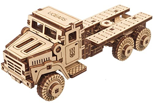 UGEARS Military Truck 3D Puzzle - Wooden Model Kit for Adults to Build - Mechanical Model Truck Car Making Kit - 3D Jigsaw Puzzle Wood Off-Road Car - DIY Brain Teaser Puzzle Construction Set