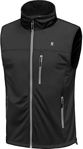 Little Donkey Andy Men's Lightweight Softshell Vest, Windproof Sleeveless Jacket for Running, Hiking, Cycling, Golf (Pure Black L)
