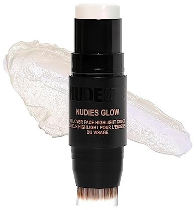 Nudestix Nudies Glow Highlighter Stick - Illuminante in crema multiuso per viso, occhi e corpo con pennello integrato, finitura rugiadosa e radiosa per tutte le tonalità della pelle | Illumi-Naughty