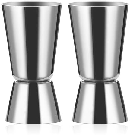 2 Pezzi Misurino Doppio per Cocktail in Acciaio Inox, Professionale Acciaio Inossidabile 20 ml/40 ml, Acciaio Inossidabile Cocktail Jigger, Bilancia Incorporata, Misurino per Barista(Argento)