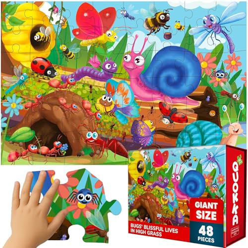 QUOKKA Jättegolvpussel Från 3 4 5 – 60x90 Cm, 48-Bitars Pusselspel Från 2 3 4 År – Stora Leksaker Från 3 4 År – XXL Insektspresent För Pojkar Och Flickor 5 6