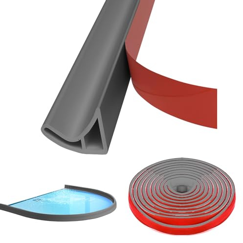 Barre de seuil de douche, 400 × 3 × 2 cm, joint de douche librement flexible, en silicone à 360°, autocollant, pour étanchéité de baignoire (gris)