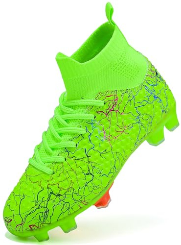 PiDaGlobal Boys Football Boots Kids Girls Firm Ground Soccer Shoe Astro Turf Trainers Athletics Sport Shoes Teenager Profession Competition Indoor Outdoor Club Sneaker Unisex 2.5UK Green