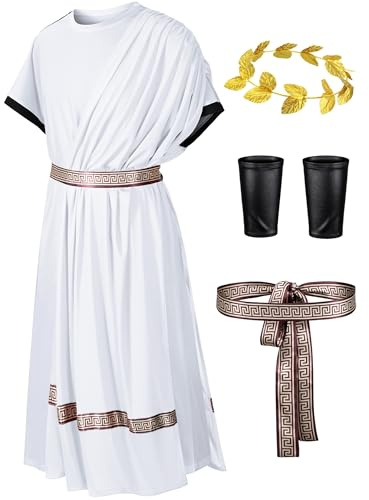 Missanabie Men's Toga Costume Greek God Costume Roman Costume Cosplay Outfit Halloween Robe Accessories Set(WT 2XL)