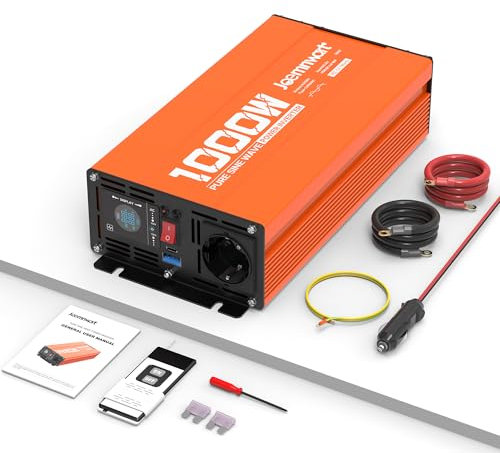 Joemnwart 1000W Reiner Sinus-Spannungswandler, 12V auf 230V Wechselrichter mit LCD Display, Spitzenleistung 2000W, ideal für Laptops, Ventilatoren und mehr