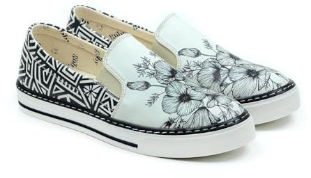 GOBY Damen Vegan-Leder Sneaker – Langlebige, lebendige Mehrfarbendrucke – Handgefertigter Freizeitschuh – Bequem mit weicher Polsterinnensohle - Flower Art