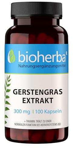 Gerstengras Kapseln – 100 Stück à 300 mg Extrakt (Hordeum vulgare L.) mit Vitamin B1 – Für eine bewusste Ernährung von BIOHERBA PZN 19726142