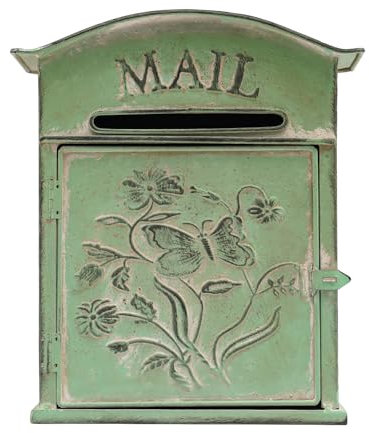 Vintage Rustic Letter Box Post Box Wall Mounted Retro Decorative Metal Mailbox with Loackable Latch For Outside Home Garden Ornament, Green, 27 * 10.5 * 31.2cm