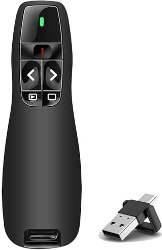 VOVIGGOL USB/Tipo-C 2 en 1 Pasador Diapositivas Mando Ordenador Powerpoint, Ergonómico Presentador Inalambrico Mando Presentaciones Distancia Puntero para Computadora Windows Mac