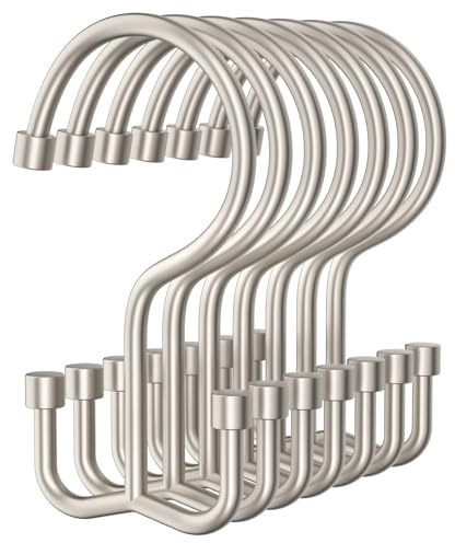 OEH Shower Curtain Hooks, 12 Pcs Shower Curtain Rings, Durable Shower Curtain Hooks Rust Proof, Shower Rings for Curtain, Free Sliding Anti-Drop Double Shower Hooks for Shower Curtain, Matte Nickel