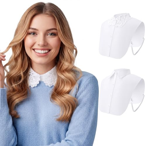 ViEinkaufen 2 Pack Fake Collar Women | Detachable White Fake Collar Detachable Stylish Neckline Half Shirt for Sweaters Dresses