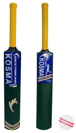 Kwik - Set di mazza da cricket con 1 palla a vento con cucitura, mazza da cricket Junior Crazy n. 6 (78,7 cm), attrezzatura per allenatori di cricket, verde e gialla