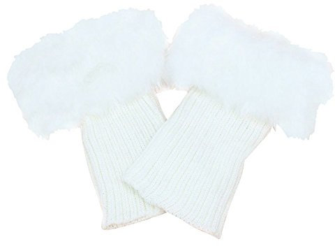 HugeStore Women Ladies Winter Warm Faux Fur Crochet Boot Cuff Socks Short Leg Warmers White