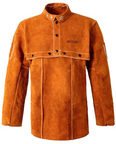 ANTAITHER Leather Welding Jacket with Open Back, Bib Apron with Cape Sleeve, Heat Flame Resistant Welder Coat (M)
