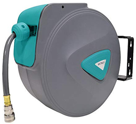 Aufun Manguera de aire comprimido de 20 m con carrete de manguera de PVC automático, conexión de aire comprimido de 1/4, giratorio 180°, caja de manguera de pared con soporte de pared, carrete de