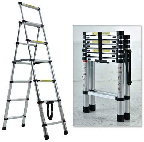 Telescopic Ladder, Folding Step Ladder, Retractable Aluminum Ladder Multi-Position, Adjustable A-Frame Stepladder with Handrails & Safety Lock, 330lbs Capacity(5+6 step, 6.56ft)