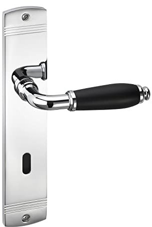 1 Juego de manillas MATTEO cromo pulido Manilla negra mate (BB) Herraje de puerta sobre placa larga Manilla vintage con material de fijación de Sotech