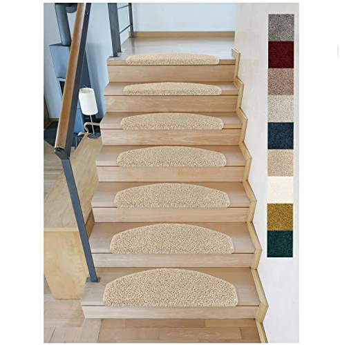 Kettelservice-Metzker Stufenmatten Emphoria Halbrund beige I weiche Shaggy Treppenmatten I 15 Stück