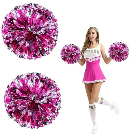 GEFIRE Pompons Cheerleading 2 Stück Cheerleader Pompons Sportkader Cheerleader Pompons Metallisch Cheerleader Pompons Cheerleading Pompons Tanzpompons Sportspiel Teamgeist (Silber Rosenrot)