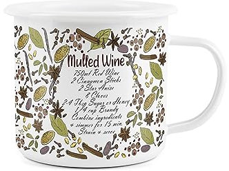 Christmas Enamel Mug - Seasonal Mulled Wine Ingredients Festive Camping Novelty Durable Hot Drinks Outdoor Cup for Travel Picnics Home Hiking