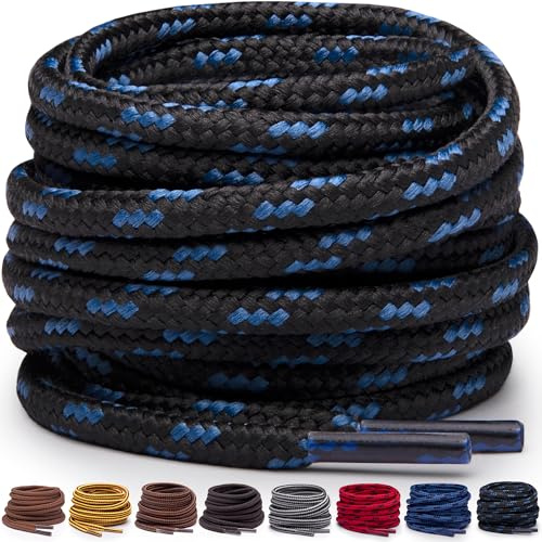 Miscly Schnürsenkel Rund, Extrem Reißfest für Arbeitsschuhe, Stiefel und Wanderstiefel (114 cm, Schwarz/Blau)