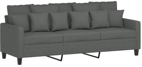 vidaXL Sofa 3-Sitzer, Loungesofa Couch mit Armlehnen Rückenkissen, Wohnzimmersofa Designsofa Metallgestell, Sitzmöbel Dreisitzer, Dunkelgrau Stoff