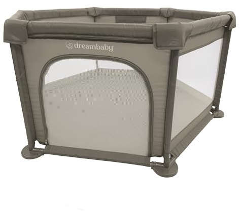 Dreambaby Large Explore Deluxe Fabric Playpen -Taupe. Padded Sides, Easy Assembly, Play Pen for Baby and Toddler, Play Yard, Breathable Mesh Fabric, Zip Door